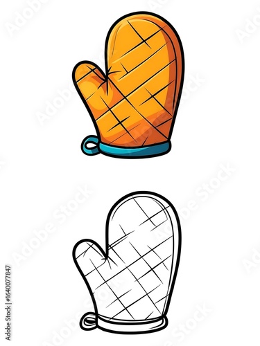 Cartoon Oven Mitt: Colored and Outline Illustration