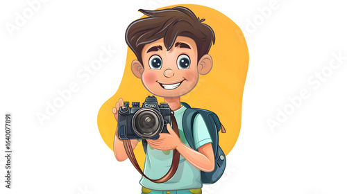 Professional Kid Boy Camera Cartoon Illustration | Creative Photography Concept