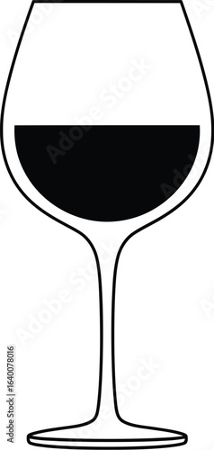Illustration of a wine glass filled with red wine, symbolizing celebration and relaxation, a simple and elegant representation of a beverage