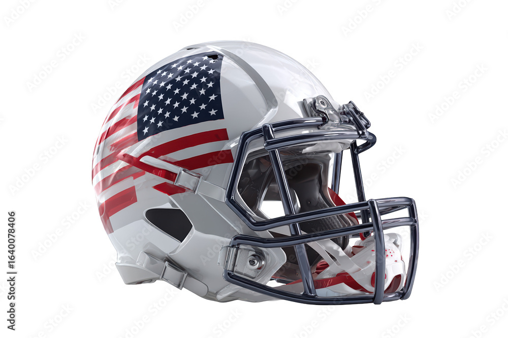 Naklejka premium American Football Helmet Patriotism Design White Red Blue Stars Stripes, isolated on transparent background, perfect cutout, PNG