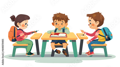Happy Kid Boy Students Participating in Table Illustration