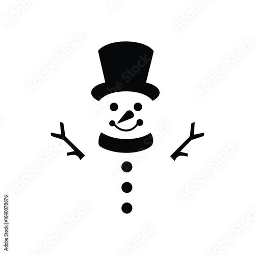 Black and white illustration of a stylized snowman icon with top hat
