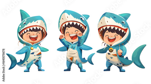Playful Kids in Shark Costumes - Cute and Fun Illustration for Children's Activities