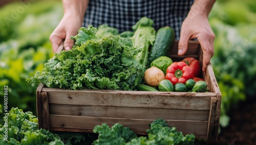 Freshly Harvested Vegetables in a Wooden Crate From a Vibrant Garden During S...