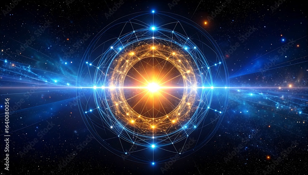 Obraz premium Cosmic explosion of energy surrounded by glowing particles in a starry universe