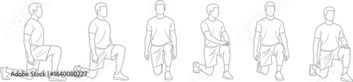 Man doing lunges exercise, a simple line drawing illustration of a fitness routine for a healthy and active lifestyle
