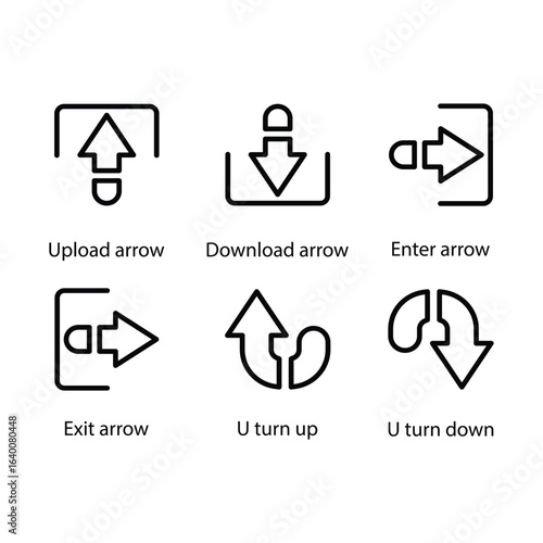 Upload, Download, Enter, Exit, U turn up, U turn down, Icon