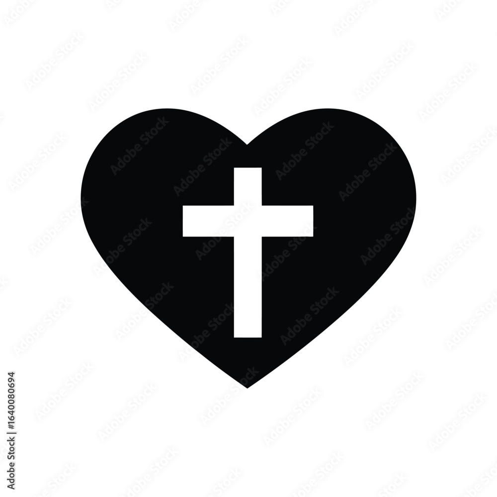 Obraz premium Black heart with white cross icon on a white background