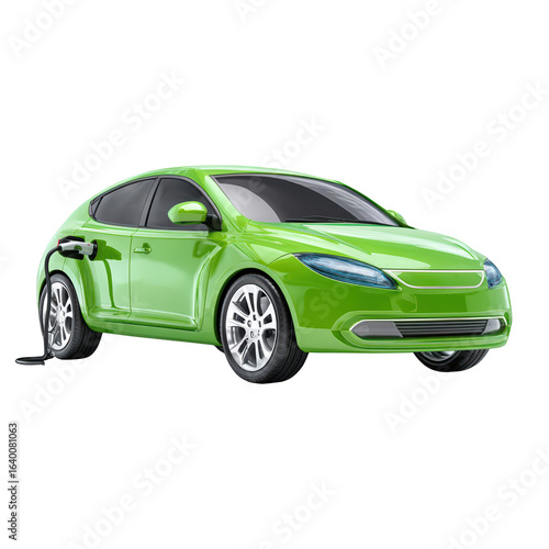 Green Electric Car Charging Sustainable Energy Eco Friendly Vehicle, isolated on transparent background, perfect cutout, PNG