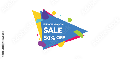 Sale banner, vibrant geometric discount label with bold text for end of season promotion retail advertising special offer marketing and shopping campaign designs

