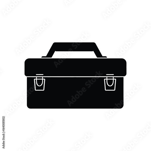 Black toolbox icon on white background for construction equipment themes