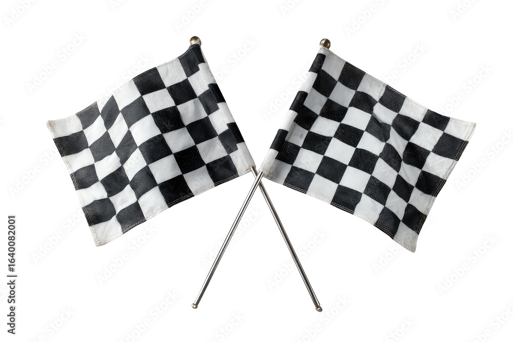 Fototapeta premium Two crossed checkered racing flags against a black background (2)