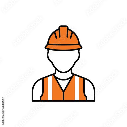 Icon of a construction worker wearing an orange hard hat and safety vest.