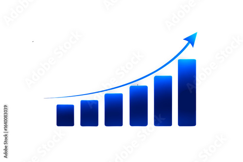 Blue Bar Graph with Upward Arrow Showing Growth