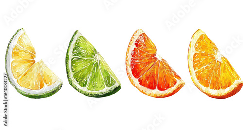 Citrus fruit slices,  yellow lemon, lime, orange, blood orange