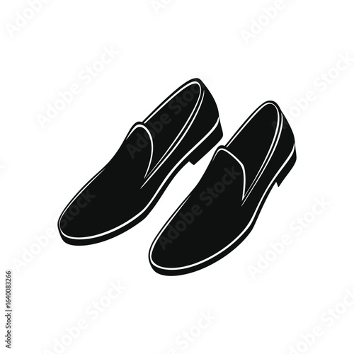 Black and white icon of two elegant leather loafer shoes isolated