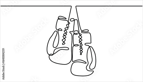 Boxing gloves illustration with line style design. Boxing glove in one continuous single line art drawing style. Boxing gloves line. one line continuous draw.