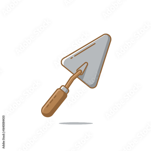 Cartoon illustration of a construction or gardening hand trowel with a wooden handle.