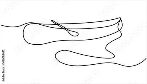 Single continuous line drawing canoe trails and rafting club with kayaking equipment, boat icon continuous one line drawing, Vintage mountain, rafting, kayaking, paddling, canoeing camping. 
