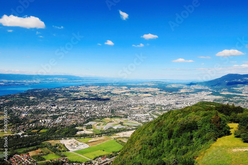 View of Geneva surroundings from the top of Mount Salève.