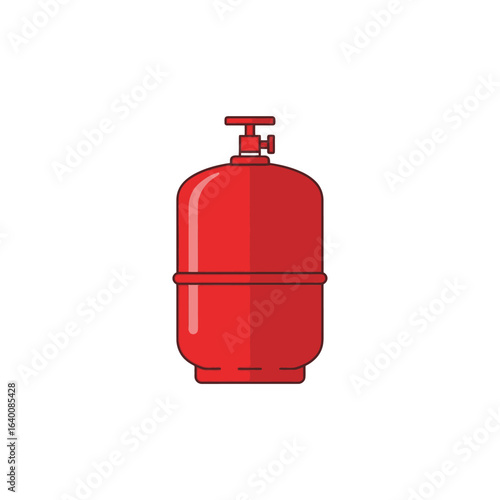 A detailed illustration of a red gas cylinder with a valve on top for industrial use.