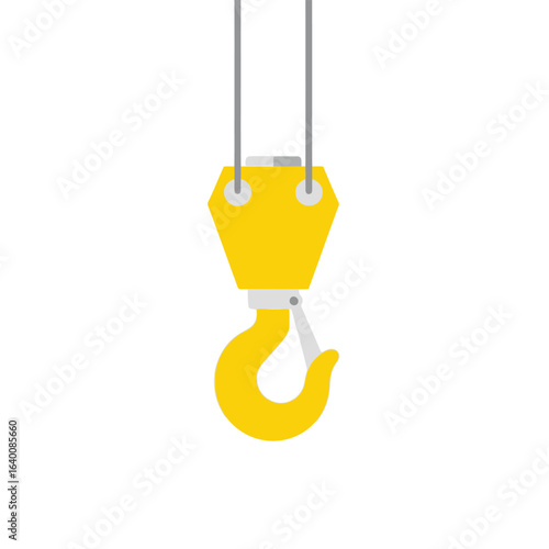 Close-up of a yellow industrial crane hook.
