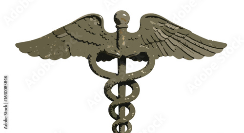 Vector logo of a golden caduceus emblem with a striking eagle with spread wings.