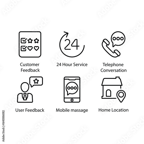 Customer Feedback, 24 Hour Service, Telephone Conversation, User Feedback, Mobile massage, Home Location, icon
