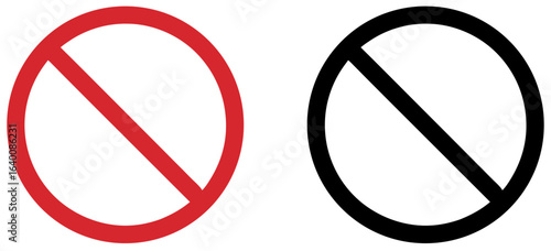 Set of minimalistic red and black prohibition signs, simple red and black circles with diagonal slash, empty center, isolated transparent background Free Download Set of minimalistic red and black prohibition signs, simple red and black circles with diagonal slash, empty center, isolated transparent background - GFXLoad