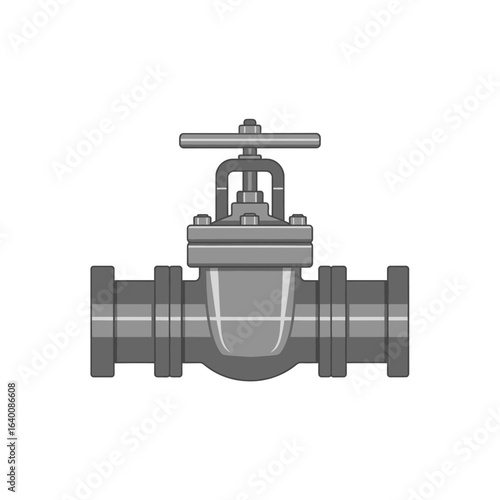 A gray industrial gate valve with a handwheel, illustrated as part of a pipeline for controlling flow.