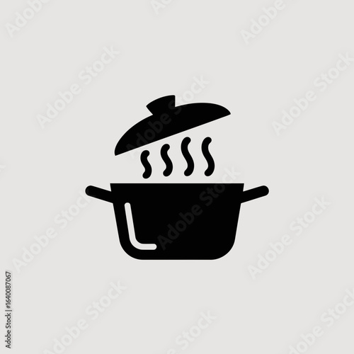 cooking pot icon, steaming pot vector, kitchen utensil symbol, boiling pot silhouette, food preparation icon, soup pot graphic, saucepan with lid, cooking symbol vector, restaurant cooking icon, culin