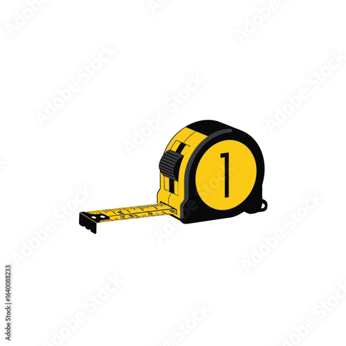 Close-up of a retractable tape measure with a yellow and black design.
