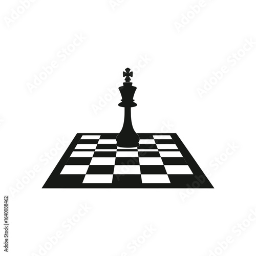Black chess king piece standing alone on a chess board illustration