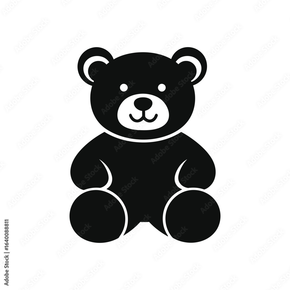 Naklejka premium Black simple teddy bear icon isolated on white background, illustration design