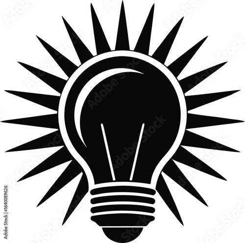 Vector art of a bright light bulb shines with radiating rays representing a creative idea and innovative solution