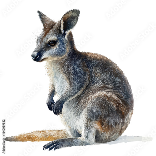 watercolor vector of Wallaby, isolated on a white background.
