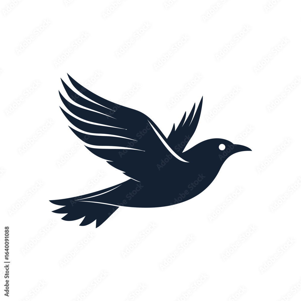 Obraz premium Silhouette of a black bird in flight isolated on a white background