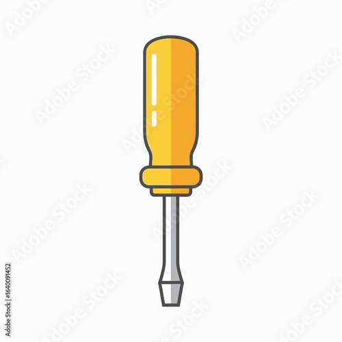 A simple illustration of a yellow-handled flat-head screwdriver on a white background.