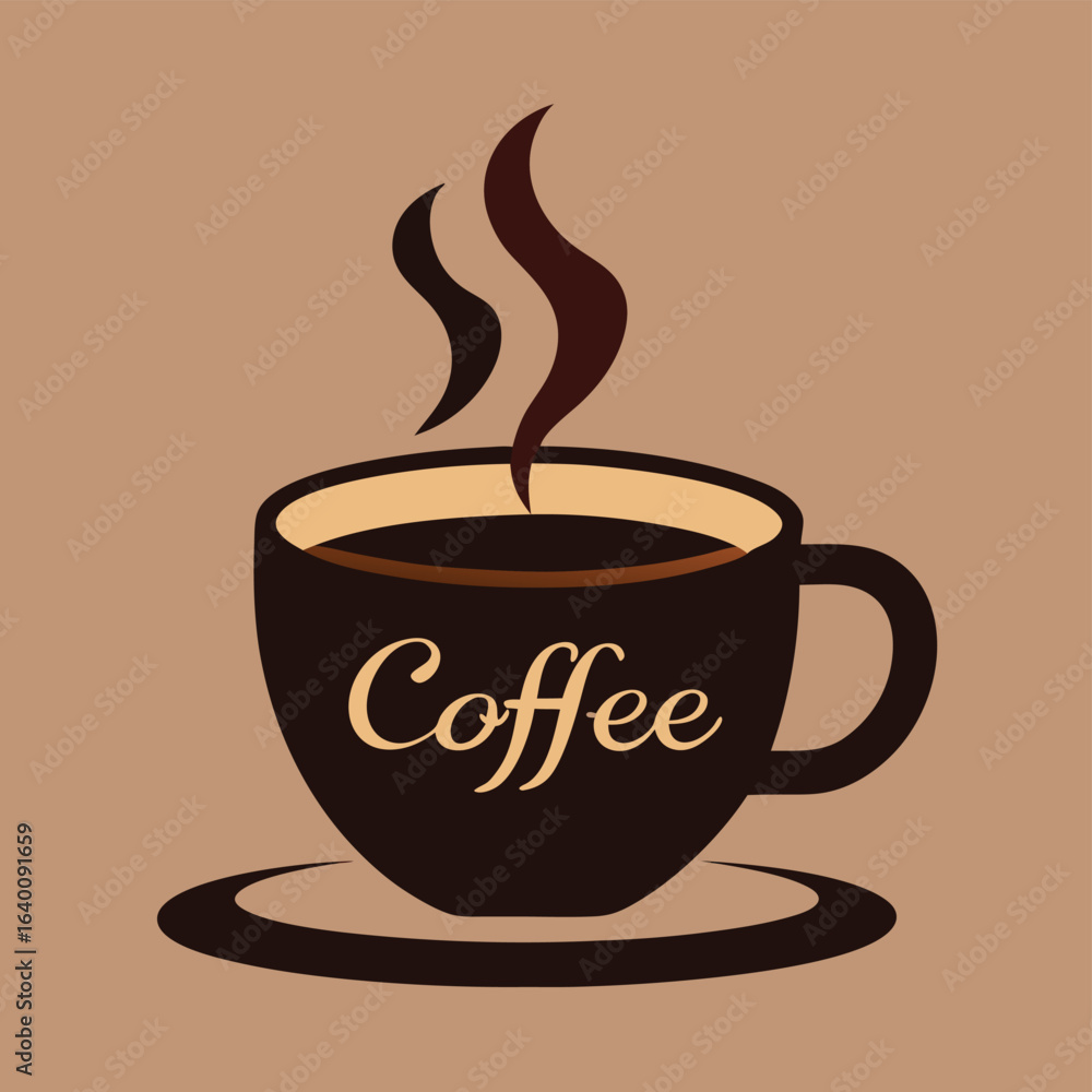 Obraz premium Brown coffee mug icon with hot steam and a rich aroma, perfect for your morning breakfast or a relaxing cafe break