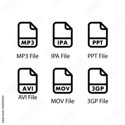 MP3, IPA, PPT, AVI, MOV, 3GP, File icon