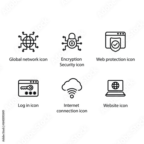Global network, Encryption Security, Web protection, Log in, Internet connection, Website, icon