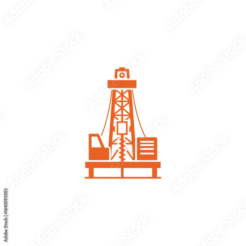 An orange icon depicting an offshore oil drilling rig with a tall derrick and associated machinery.
