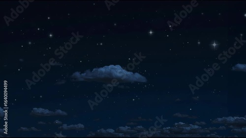 Magical and serene night sky full of stars with drifting clouds softly glowing under the moonlight