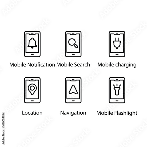 Notification, Search, Charging, Location, Navigation, Flashlight, icon