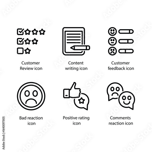 Review, Content writing, Customer feedback, Bad reaction, Positive rating, Comment’s reaction, icon