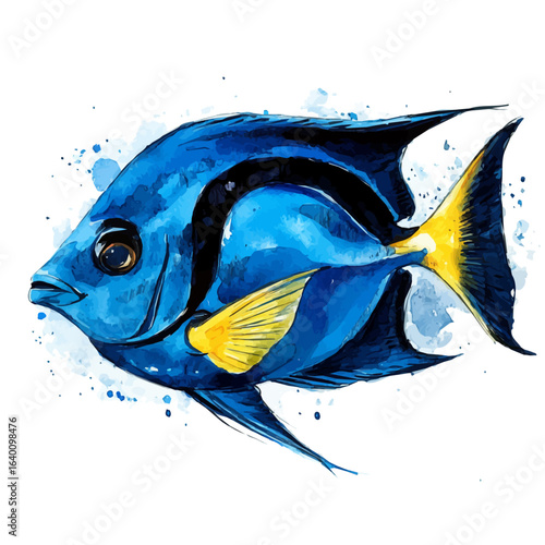 Surgeonfish, watercolor painting vector, isolated on a white background.