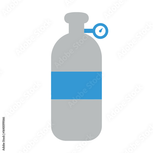 A simple graphic illustration of a gray gas cylinder with a blue band and a pressure gauge.