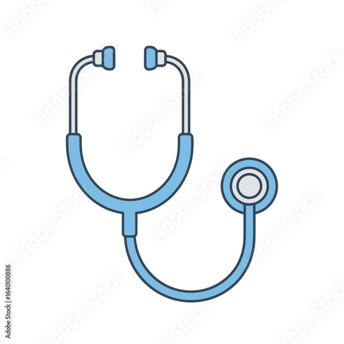 A stylized illustration of a blue stethoscope, commonly used for medical examinations, isolated on white.