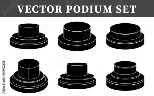 set of black podium on white background 
