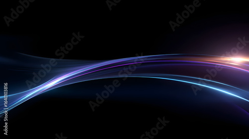 Abstract neon light streaks, soft glowing blue and purple beams on dark background, smooth gradients, cinematic lighting, futuristic minimalism, dreamy atmospheric design, high detail